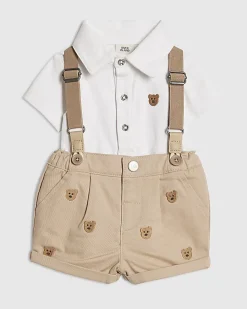 Baby Boys Beige Bear Polo Shorts Set