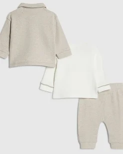 Baby Boys Beige Jacquard Jersey Shacket Set
