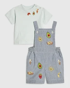 Baby Boys Blue Stripe Embroidery Dungaree Set