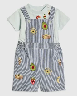 Baby Boys Blue Stripe Embroidery Dungaree Set