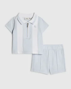 Baby Boys Blue Stripe Polo Shirt Set