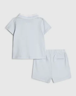 Baby Boys Blue Stripe Polo Shirt Set