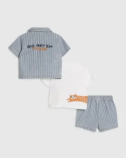 Baby Boys Blue Stripe Tiger Shirt Set