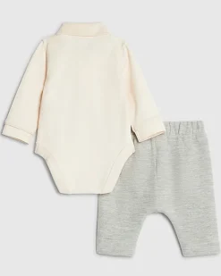 Baby Boys Cream Zip Bodysuit Trouser Set