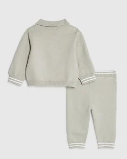 Baby Boys Green Knitted Stripe Polo Shirt Set