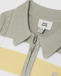 Baby Boys Green Knitted Stripe Polo Shirt Set
