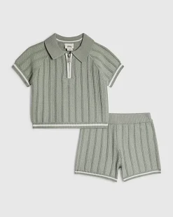 Baby Boys Khaki Knitted Polo Set