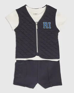 Baby Boys Navy Quilted Gilet Set