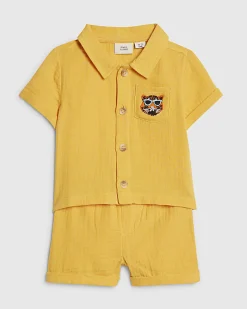Baby Boys Orange Tiger Cheesecloth Shirt Set