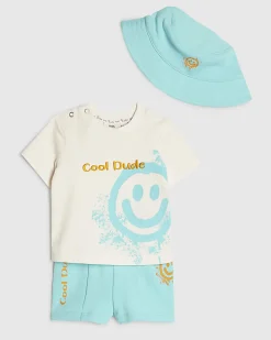 Baby Boys White Smile T-Shirt 3 Piece Set