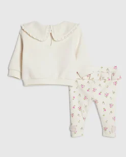 Baby Girl Cream Ditsy Bear Sweatshirt Set