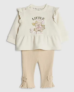 Baby Girls Beige Bear Peplum Sweatshirt Set