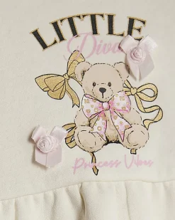 Baby Girls Beige Bear Peplum Sweatshirt Set