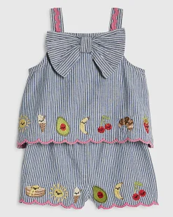 Baby Girls Blue Stripe Bow Cami set