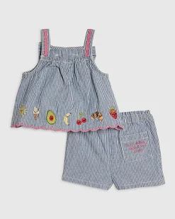 Baby Girls Blue Stripe Bow Cami set