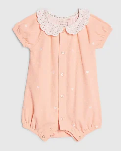 Baby Girls Coral Collared Heart Romper