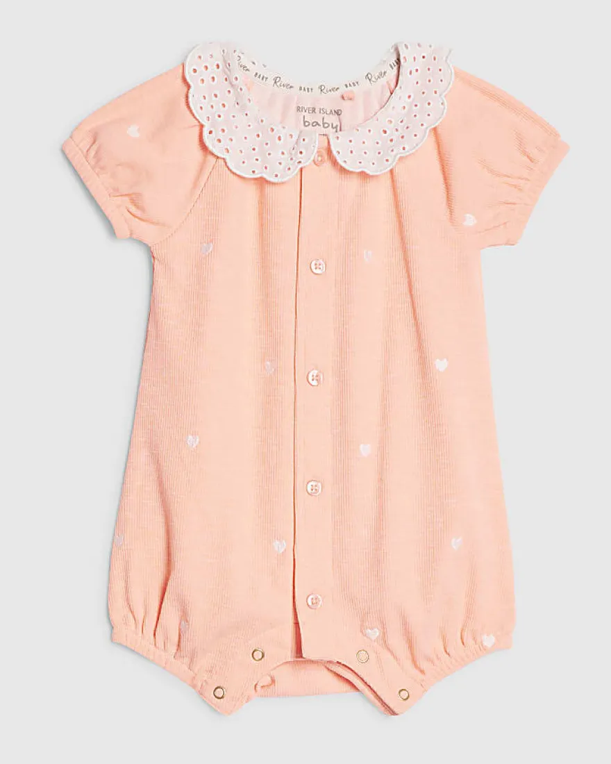 Baby Girls Coral Collared Heart Romper
