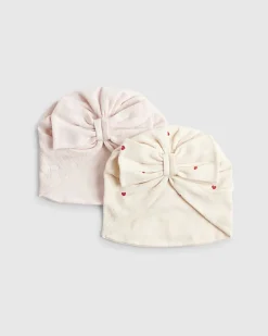 Baby Girls Pink Floral Bow Turban Pack Of 2