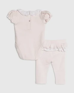 Baby Girls Pink Rosette Bodysuit Set
