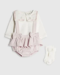 Baby Girls Pink Sailor Collar Romper Set