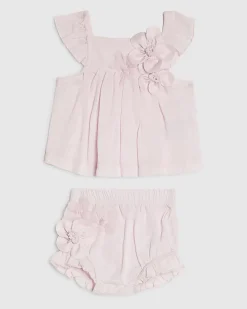 Baby Girls Pink Smock 3D Flower Top Set