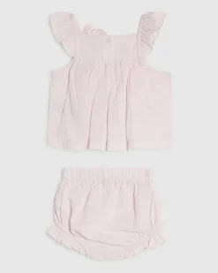 Baby Girls Pink Smock 3D Flower Top Set