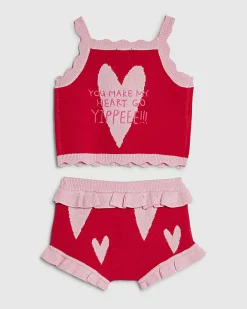 Baby Girls Red Heart Knitted Set