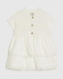 Baby Girls White Hybrid Knit Broderie Dress