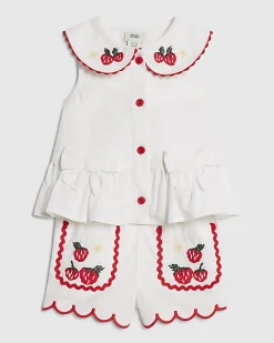 Baby Girls White Strawberry Peplum Blouse Set