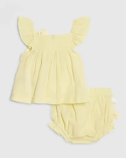 Baby Girls Yellow Smock 3D Flower Top Set