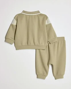 Baby Khaki Colour Blocked Sweatshirt Set