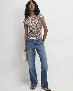 Beige Animal Print Fitted T-Shirt