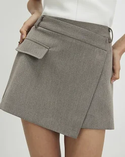 Beige Asymmetric Pocket Front Skort