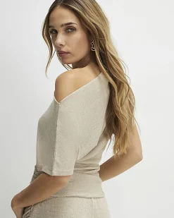 Beige Banded Hem Drape Top