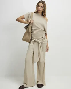 Beige Banded Hem Drape Top