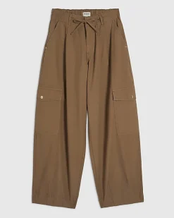 Beige Barrel Leg Cargo Trousers