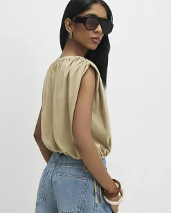Beige Bubble Hem T-Shirt