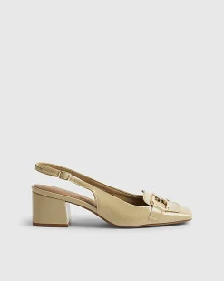 Beige Buckle Loafer Slingback Court Heels