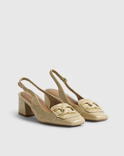 Beige Buckle Loafer Slingback Court Heels