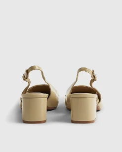 Beige Buckle Loafer Slingback Court Heels