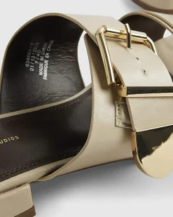 Beige Buckled Flat Sandals