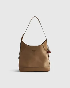 Beige Buckled Slouch Bag