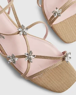 Beige Caged Flower Flat Sandals
