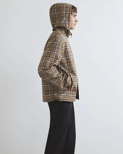 Beige Check Hooded Jacket