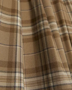 Beige Check Pleated Wide Leg Trousers