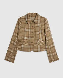 Beige Checked Pocket Detail Jacket
