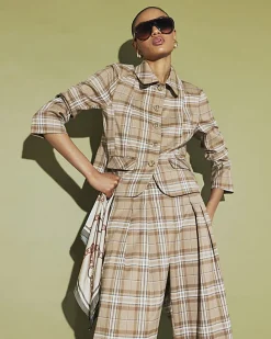 Beige Checked Pocket Detail Jacket
