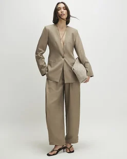 Beige Collarless Blazer