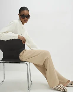Beige Crepe Wide Leg Trousers