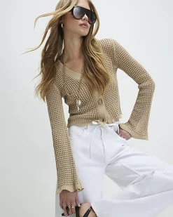 Beige Crochet Knitted Cardigan